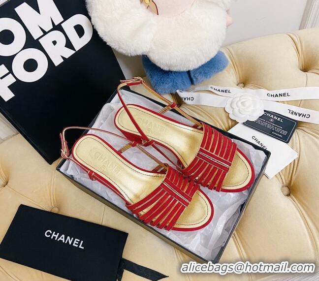 Crafted Chanel Suede Strap Sandals 050759 Red 2021