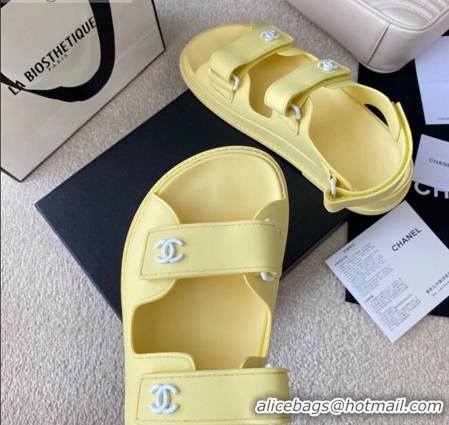 Low Price Chanel Leather Strap Flat Sandals with White CC Charm G35927 Yellow 2021