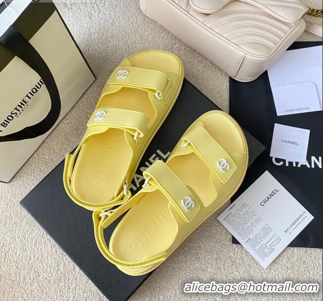 Low Price Chanel Leather Strap Flat Sandals with White CC Charm G35927 Yellow 2021