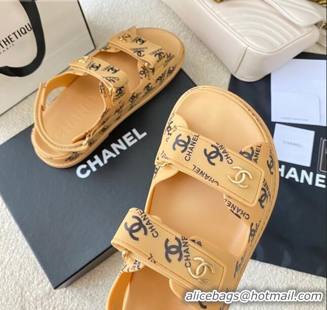 Good Looking Chanel Strap CC Print Flat Sandals 050775 Nude 2021