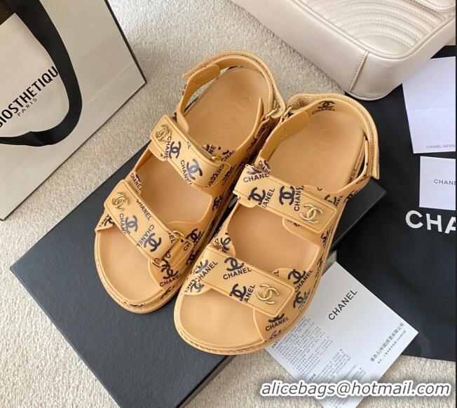 Good Looking Chanel Strap CC Print Flat Sandals 050775 Nude 2021