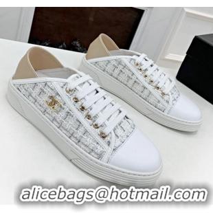 Perfect Chanel Tweed Lace up Sneakers 050786 White 2021