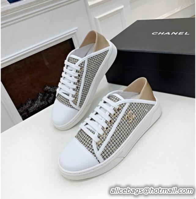 Expensive Chanel Tweed Lace up Sneakers 050786 Black 2021