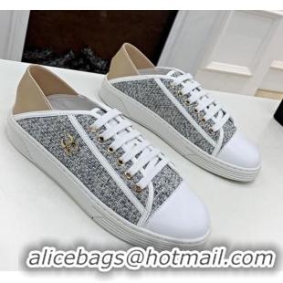 Popular Style Chanel Tweed Lace up Sneakers 050786 Gray 2021