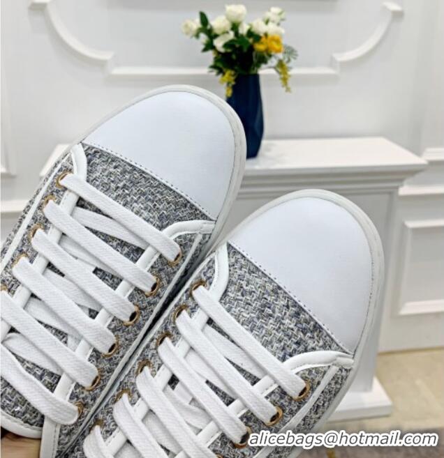 Popular Style Chanel Tweed Lace up Sneakers 050786 Gray 2021