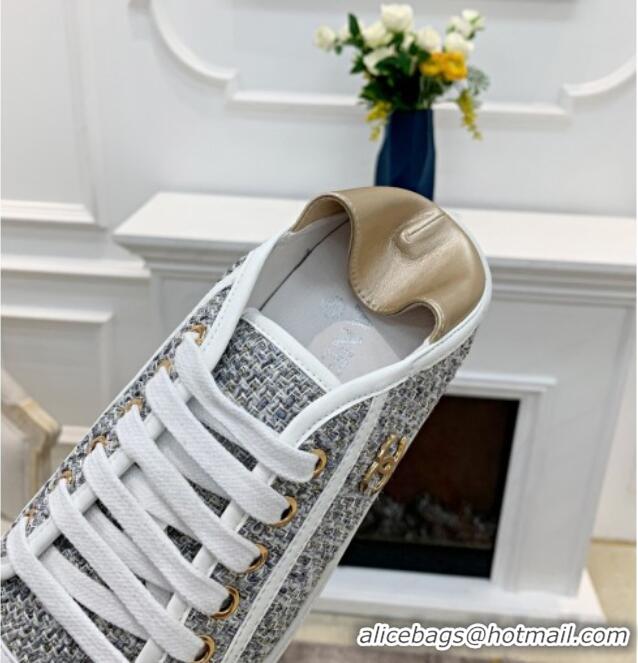 Popular Style Chanel Tweed Lace up Sneakers 050786 Gray 2021