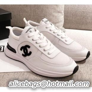 Lower Price Chanel CC Mesh Leather Sneakers 051003 White 2021