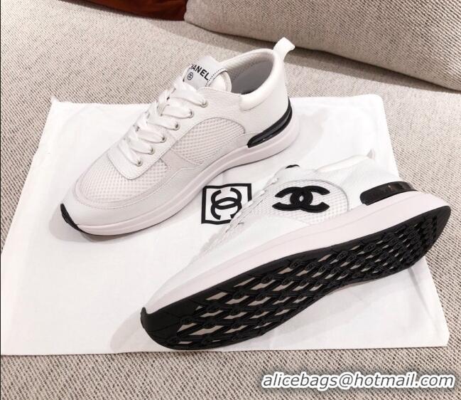 Lower Price Chanel CC Mesh Leather Sneakers 051003 White 2021