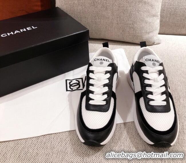 Top Grade Chanel CC Mesh Leather Sneakers 051003 Black 2021