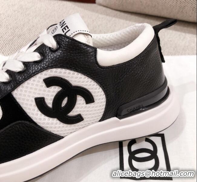 Top Grade Chanel CC Mesh Leather Sneakers 051003 Black 2021