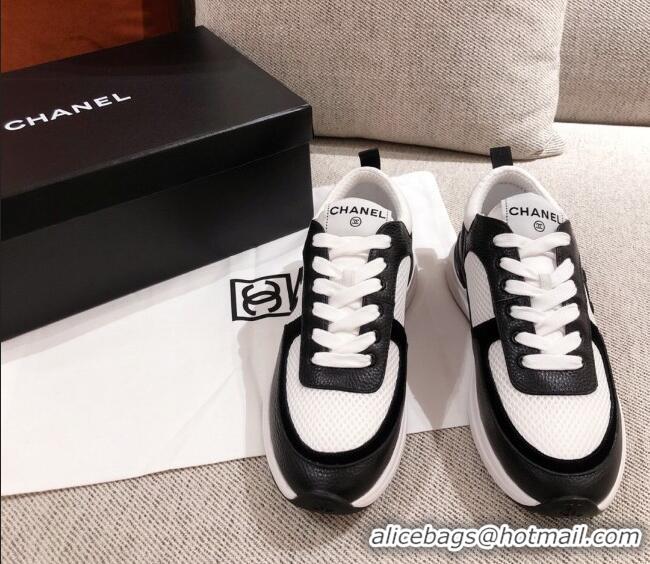 Top Grade Chanel CC Mesh Leather Sneakers 051003 Black 2021