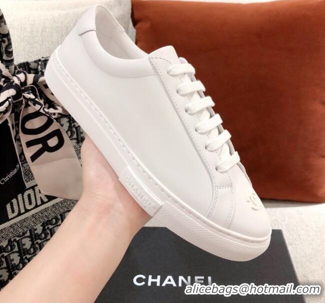 Popular Chanel Matte CC Charm Leather Sneakers 051005 White 2021