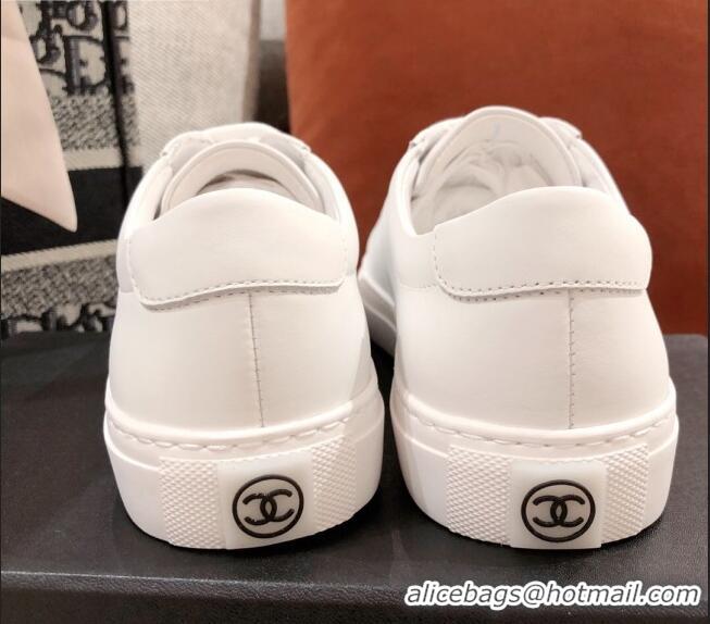 Popular Chanel Matte CC Charm Leather Sneakers 051005 White 2021