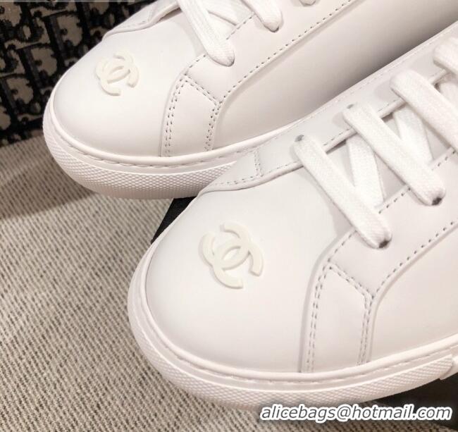 Popular Chanel Matte CC Charm Leather Sneakers 051005 White 2021