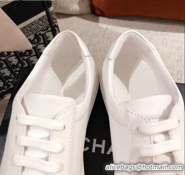 Popular Chanel Matte CC Charm Leather Sneakers 051005 White 2021