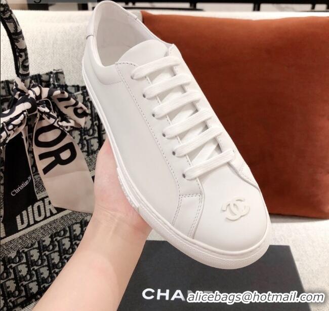 Popular Chanel Matte CC Charm Leather Sneakers 051005 White 2021