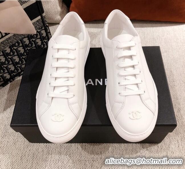 Popular Chanel Matte CC Charm Leather Sneakers 051005 White 2021