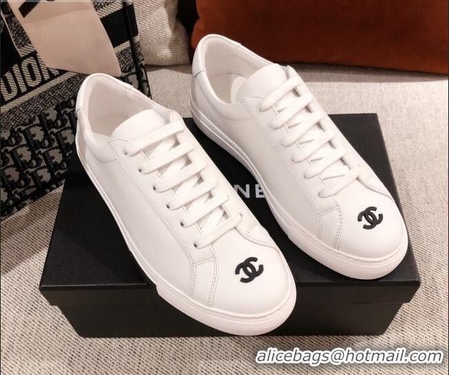 Best Grade Chanel Matte CC Charm Leather Sneakers 051005 Black 2021