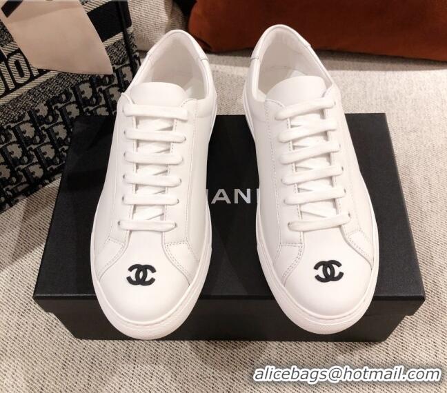 Best Grade Chanel Matte CC Charm Leather Sneakers 051005 Black 2021