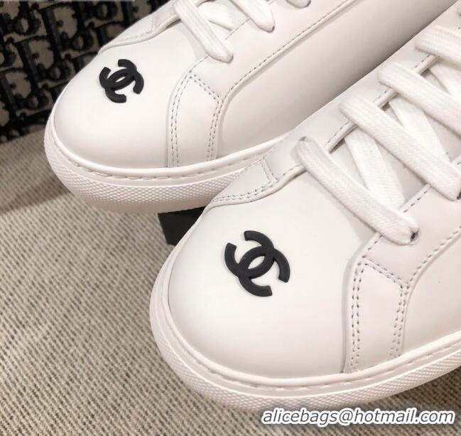 Best Grade Chanel Matte CC Charm Leather Sneakers 051005 Black 2021