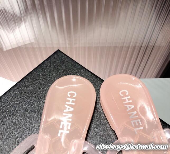 Low Price Chanel Transparent Flat Thong Sandals with Camellia 051049 Pink 2021