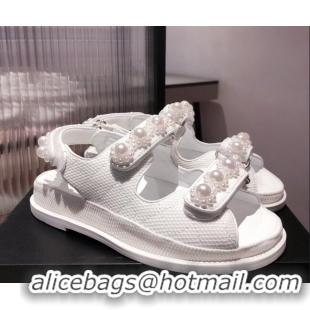 Super Chanel Pearl Strap Sandal G35927 White 2021