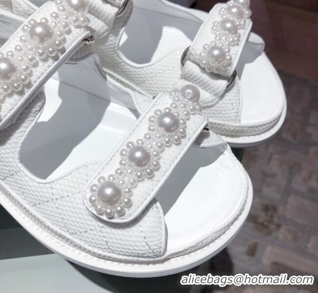 Super Chanel Pearl Strap Sandal G35927 White 2021