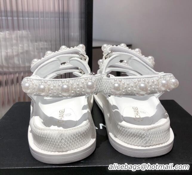 Super Chanel Pearl Strap Sandal G35927 White 2021