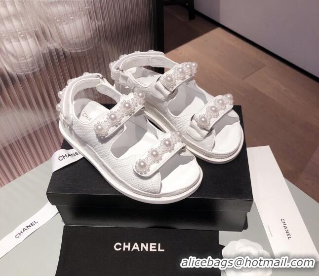 Super Chanel Pearl Strap Sandal G35927 White 2021