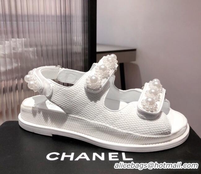 Super Chanel Pearl Strap Sandal G35927 White 2021