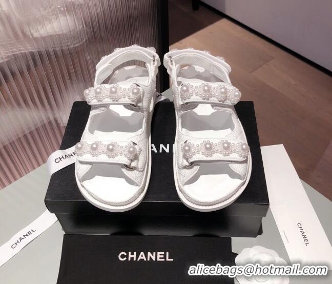 Super Chanel Pearl Strap Sandal G35927 White 2021