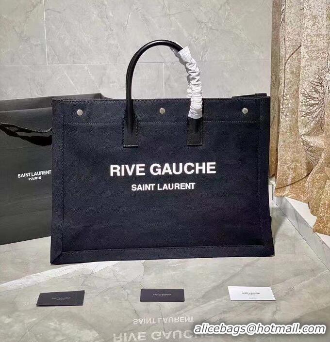 Top Quality Yves Saint Laurent Rive Gauche Tote Bag In Black Linen 4992909