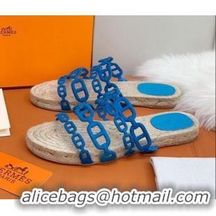 Good Quality Hermes "Chaine d'Ancre" Espadrille Slide Sandals 022581 Blue 2021