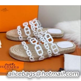 Top Quality Hermes "Chaine d'Ancre" Espadrille Slide Sandals 022581 White 2021