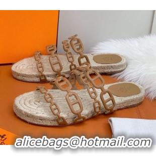 Top Design Hermes "Chaine d'Ancre" Espadrille Slide Sandals 022581 Brown 2021