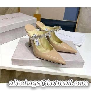 Jimmy Choo Ballet Pink Patent Leather Mules With Crystal Strap JC21045 Nude 2021