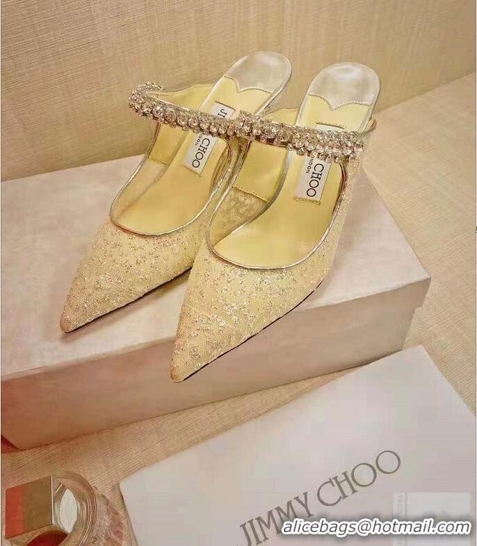 Jimmy Choo Bing 100 Glitter Tulle Mules With Crystal Strap JC21046 2021