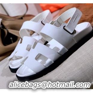 Shop Duplicate Hermes Chypre Calfskin Flat Sandals 030874 White 2021