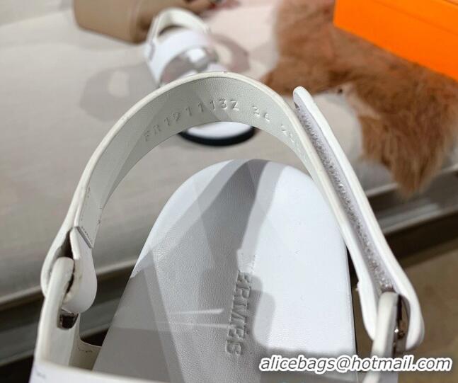 Shop Duplicate Hermes Chypre Calfskin Flat Sandals 030874 White 2021