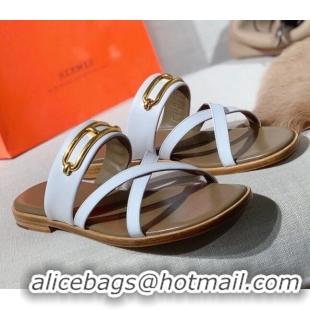 Super Quality Hermes Claire Cross Strap Flat Sandals 030877 White 2021