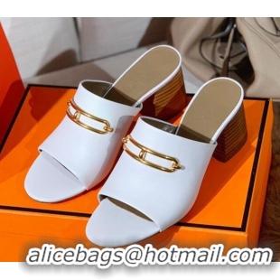 Lower Price Hermes Claire Calfskin Mules 6cm 030880 White 2021