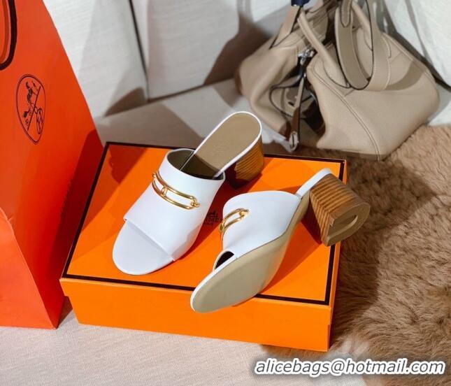 Lower Price Hermes Claire Calfskin Mules 6cm 030880 White 2021