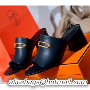 Popular Hermes Claire Calfskin Mules 6cm 030880 Black 2021