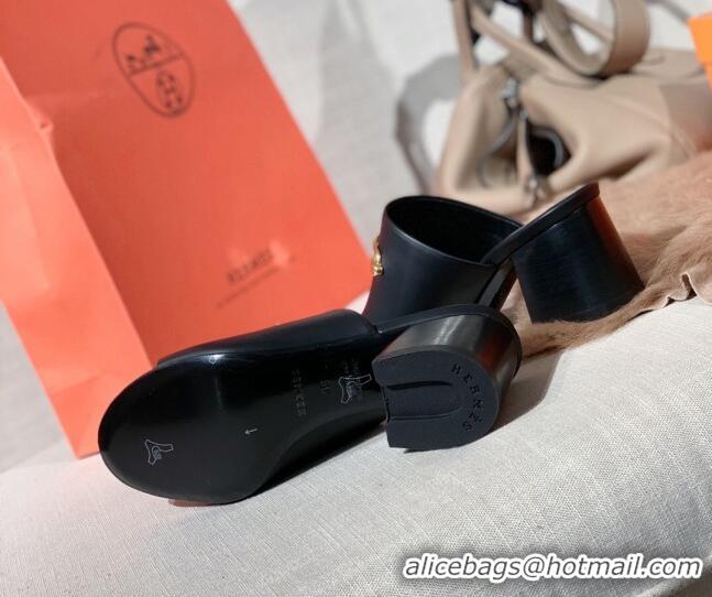 Popular Hermes Claire Calfskin Mules 6cm 030880 Black 2021