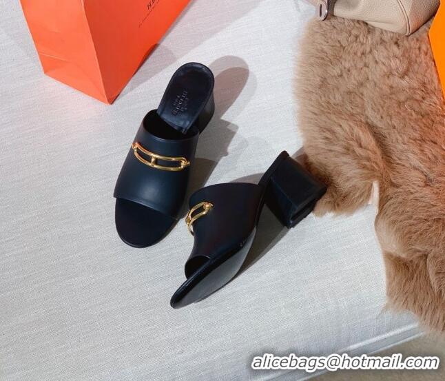 Popular Hermes Claire Calfskin Mules 6cm 030880 Black 2021