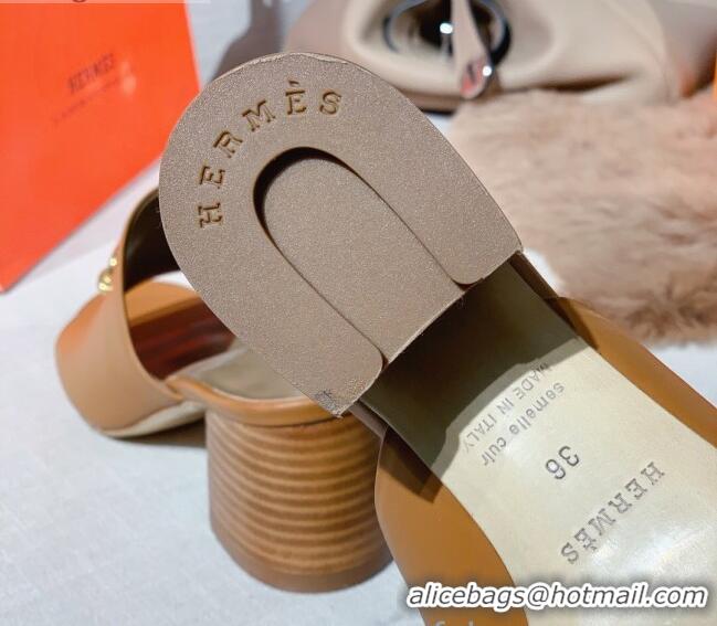 Best Luxury Hermes Claire Calfskin Mules 6cm 030880 Brown 2021