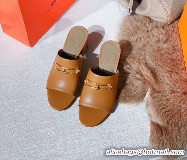 Best Luxury Hermes Claire Calfskin Mules 6cm 030880 Brown 2021