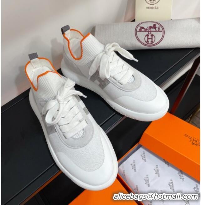 Luxury Hermes Crew Knit Sneakers 033069 White 2021 01