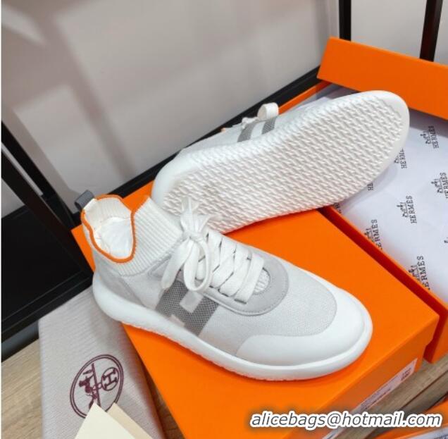 Luxury Hermes Crew Knit Sneakers 033069 White 2021 01