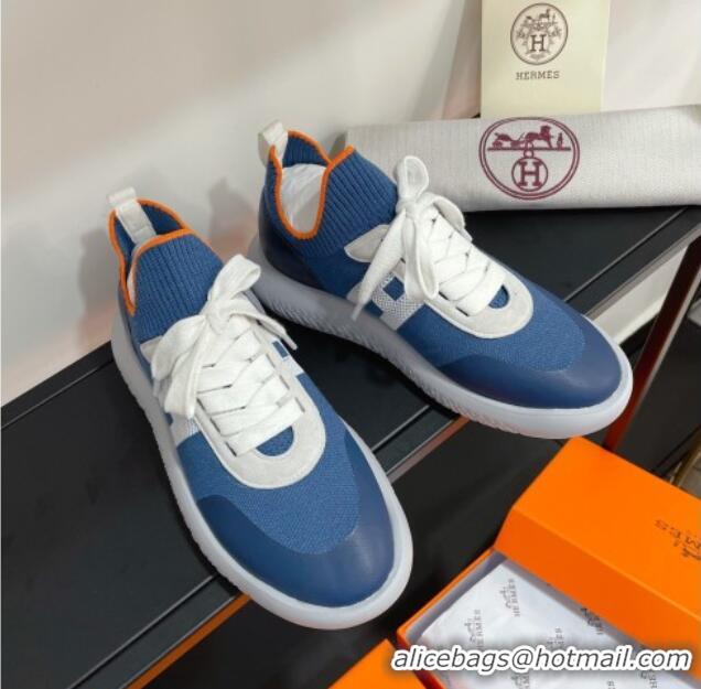 Cheap Beautiful Hermes Crew Knit Sneakers 033069 Blue 2021